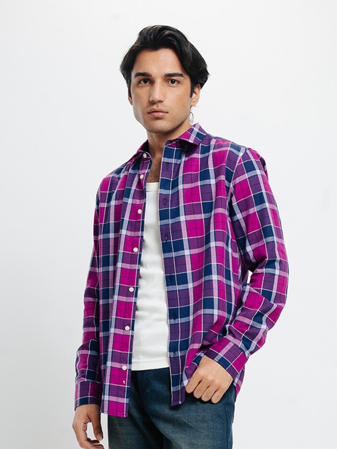 

FREAKINS Tartan Checks Cotton Checked Casual Shirt, Pink