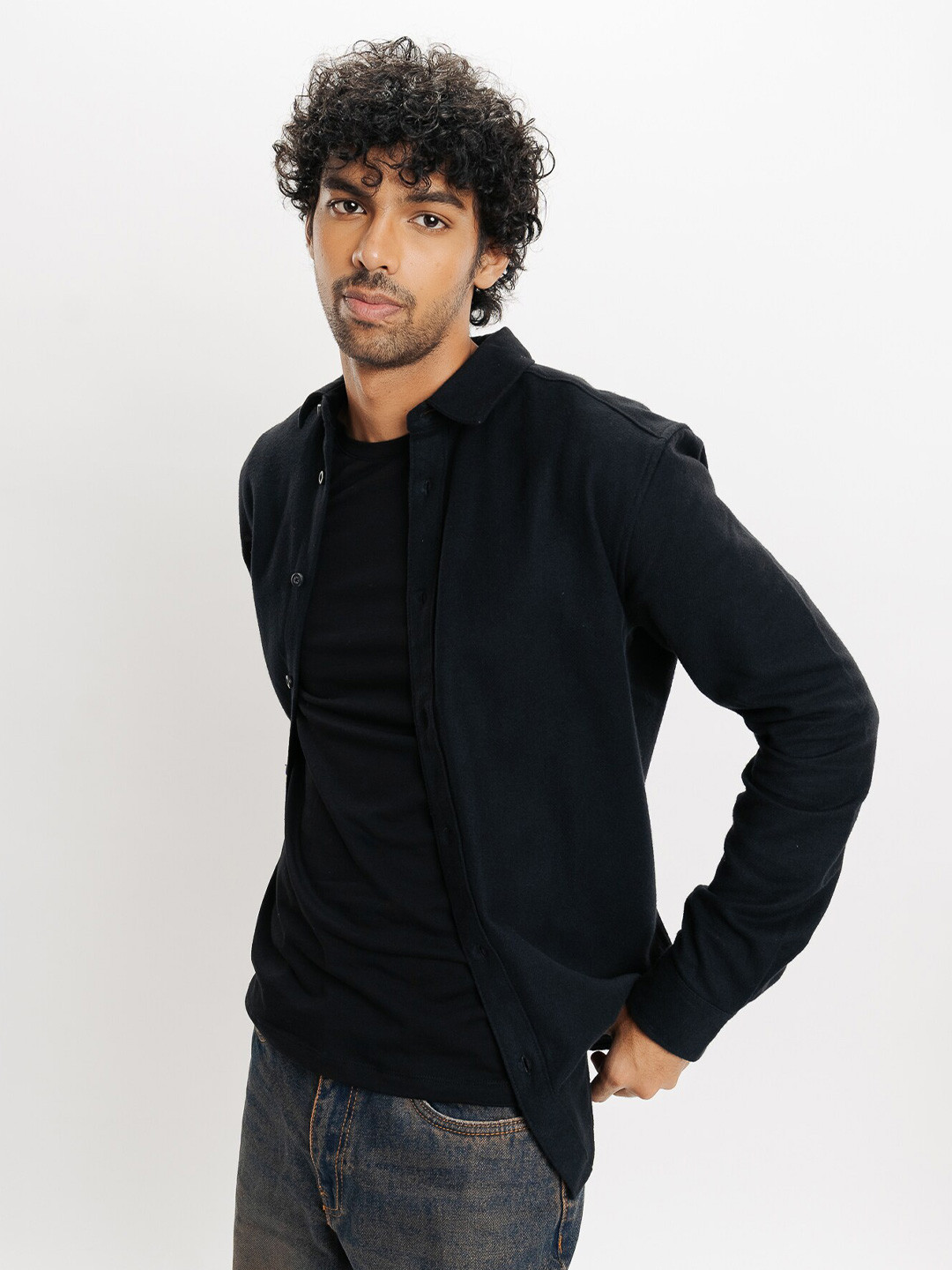 

FREAKINS Cotton Washed Casual Shirt, Black