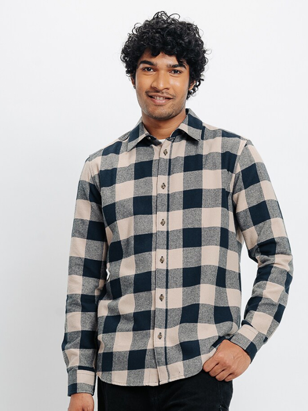

FREAKINS Buffalo Checks Cotton Checked Casual Shirt, Black