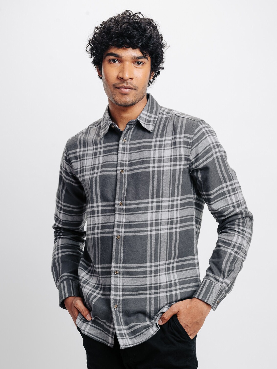 

FREAKINS Tartan Checks Cotton Checked Casual Shirt, Black