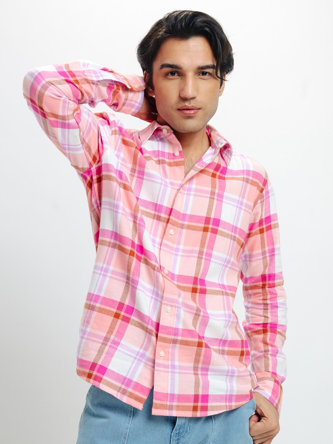

FREAKINS Tartan Checks Spread Collar Cotton Casual Shirt, Multi