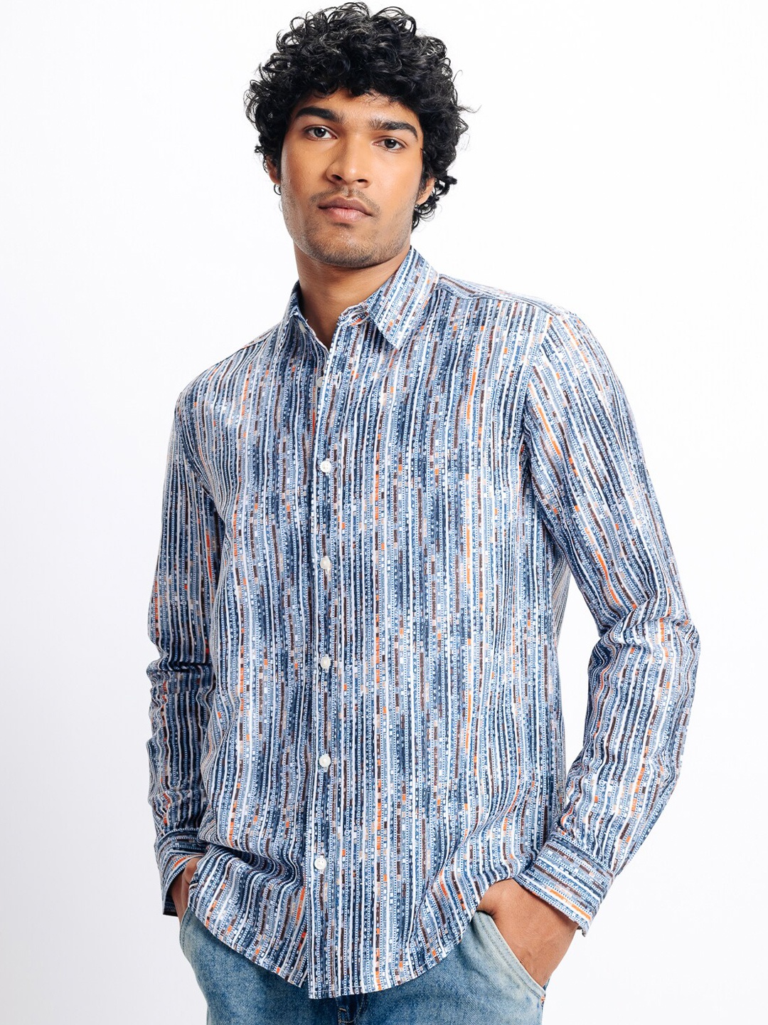 

FREAKINS Spread Collar Abstract Printed Regular Fit Casual Shirt, Blue