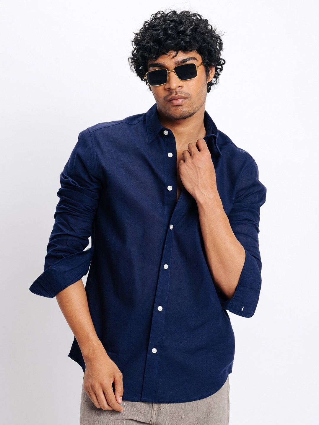 

FREAKINS Button-Down Collar Cotton Regular Fit Casual Shirt, Navy blue