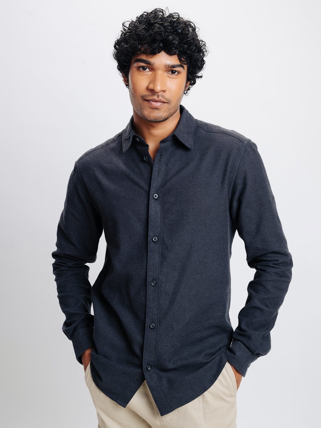 

FREAKINS Spread Collar Cotton Regular Fit Casual Shirt, Black