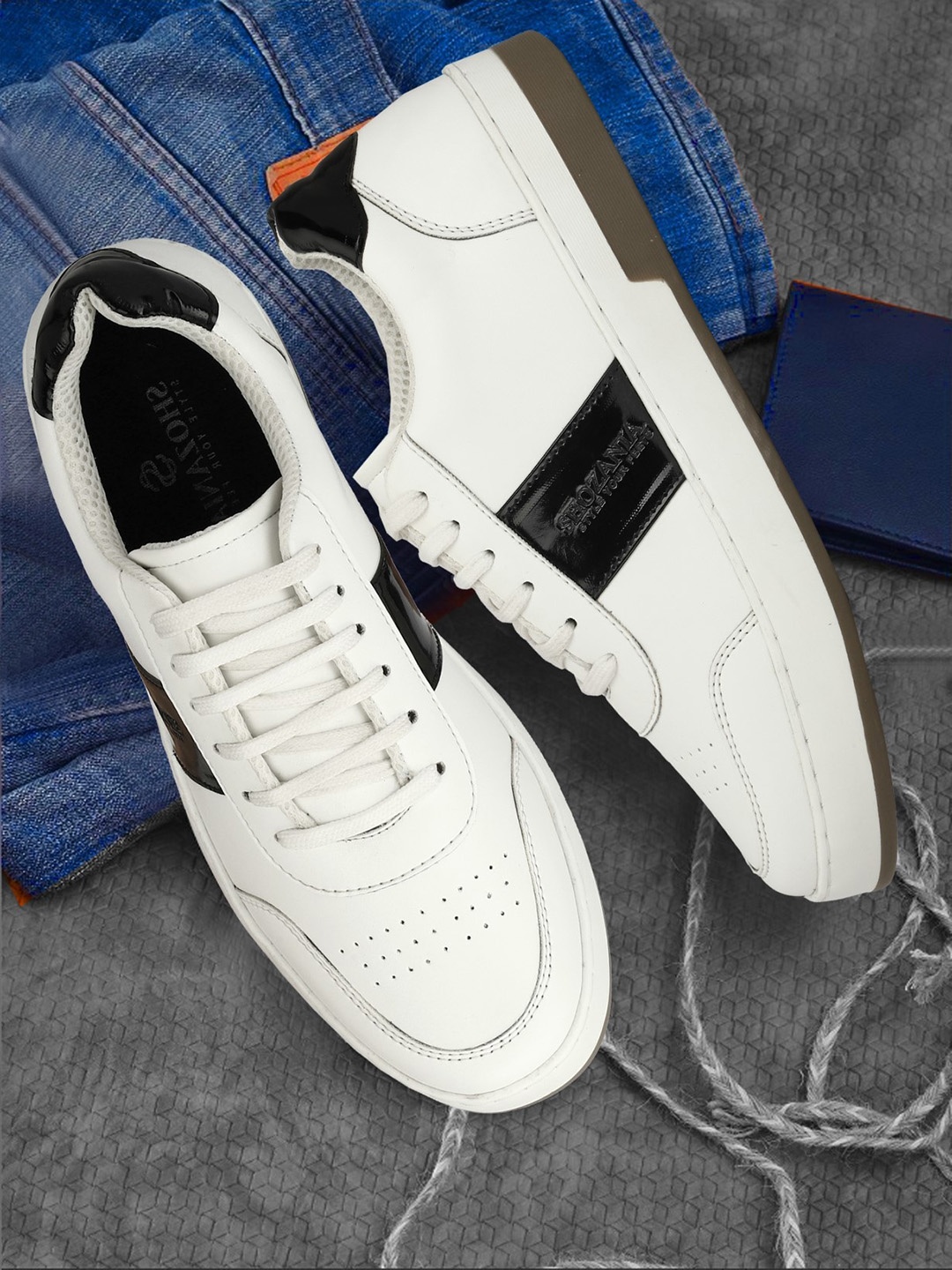 

SHOZANIA Men Perforations Round Toe Leather Sneakers, White
