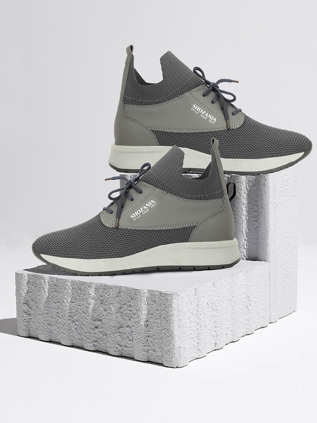 

SHOZANIA Men Mid Top Lace Up Walking Shoes, Grey