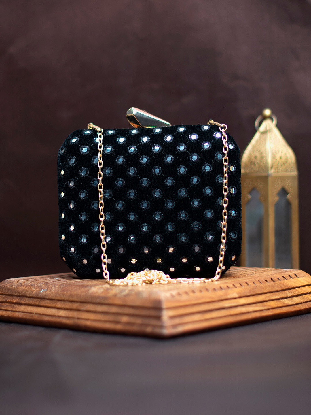 

ARTKLIM Embroidered Box Clutch, Black