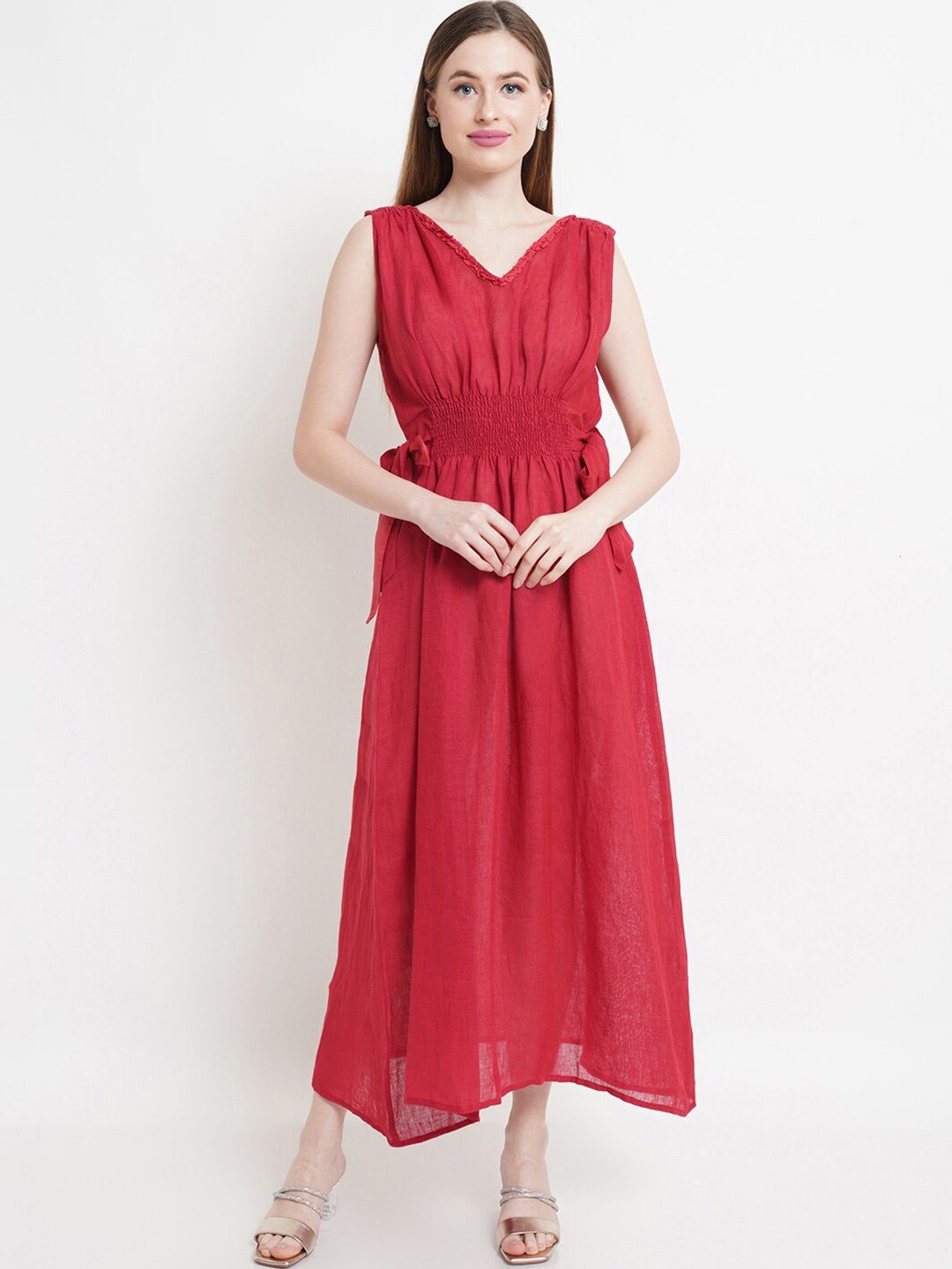 

Purple State Smocked Linen Maxi Dress, Maroon