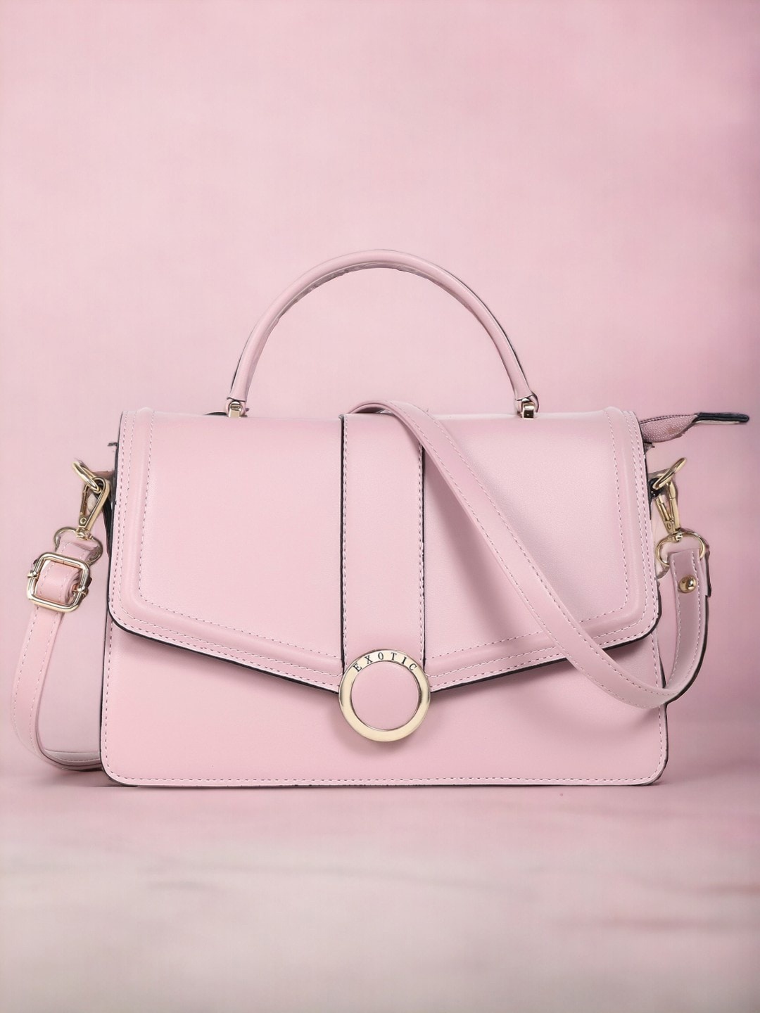 

Exotic Structured Handheld Bag, Pink