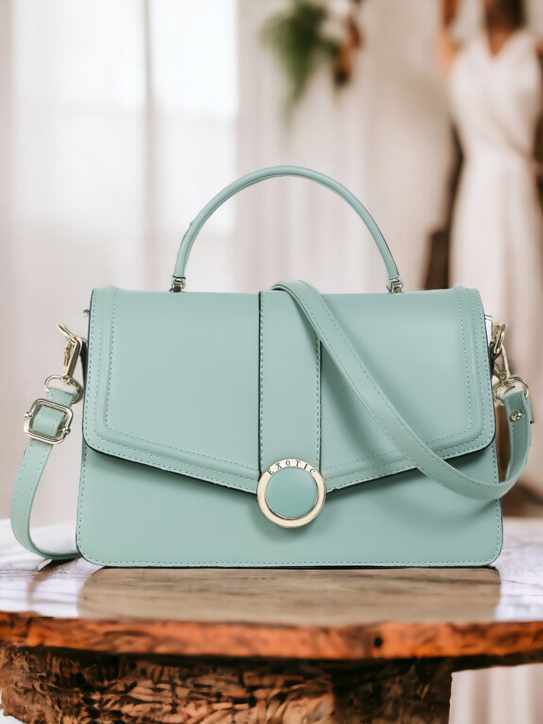 

Exotic PU Structured Satchel with Tasselled, Green