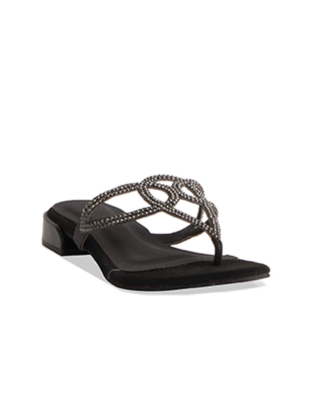 

ERIDANI Embellished Open Toe T-Straps Flats, Black