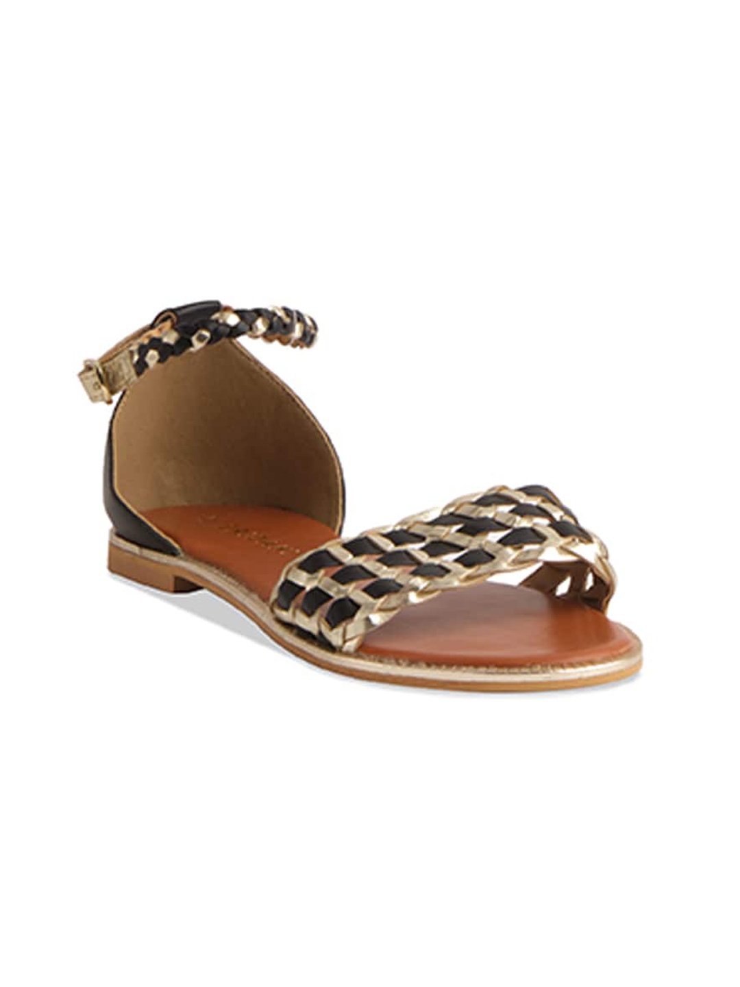 

ERIDANI Women Printed Open Toe Flats, Black