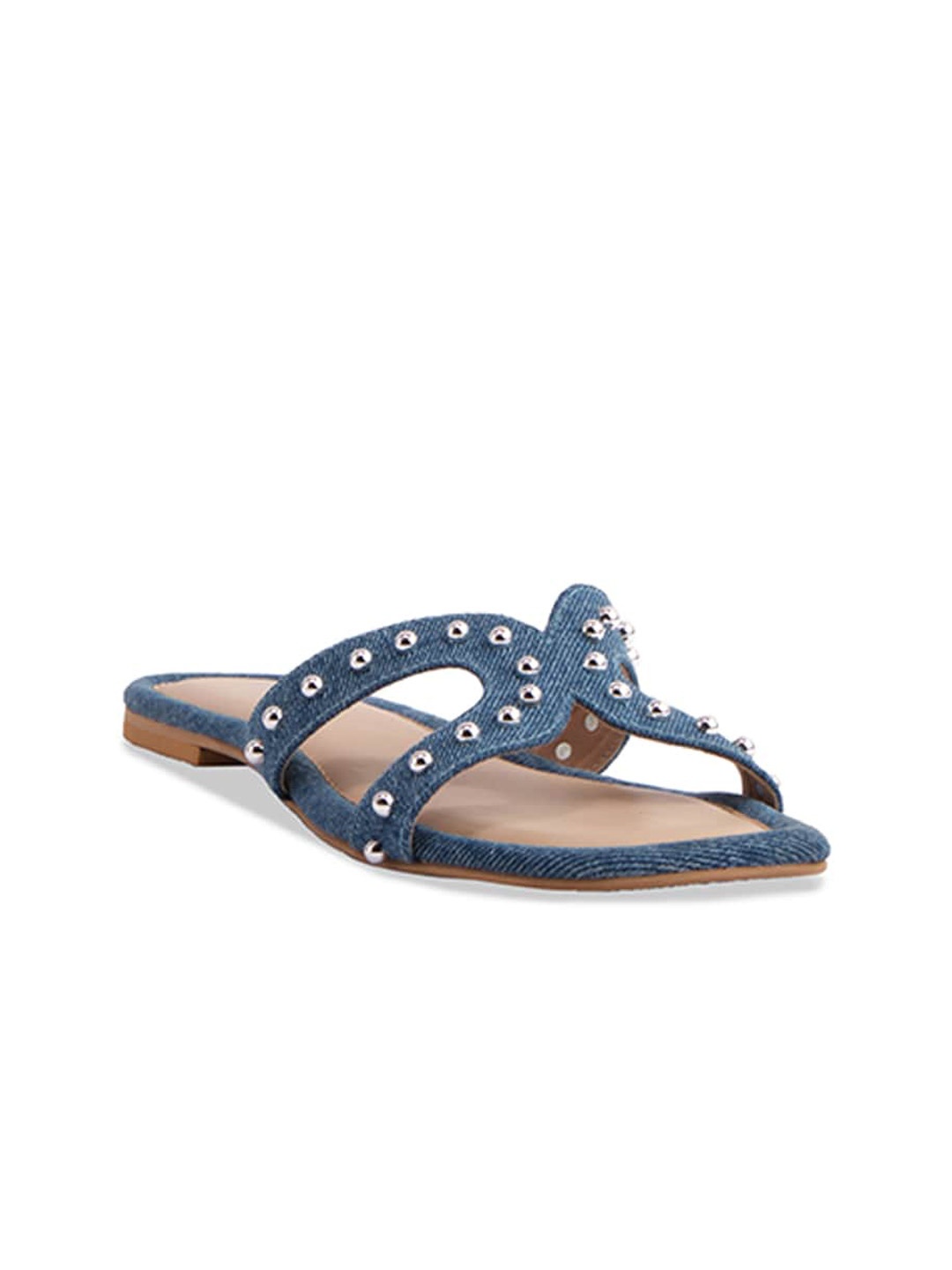 

ERIDANI Women Embellished Denim Open Toe Flats, Blue