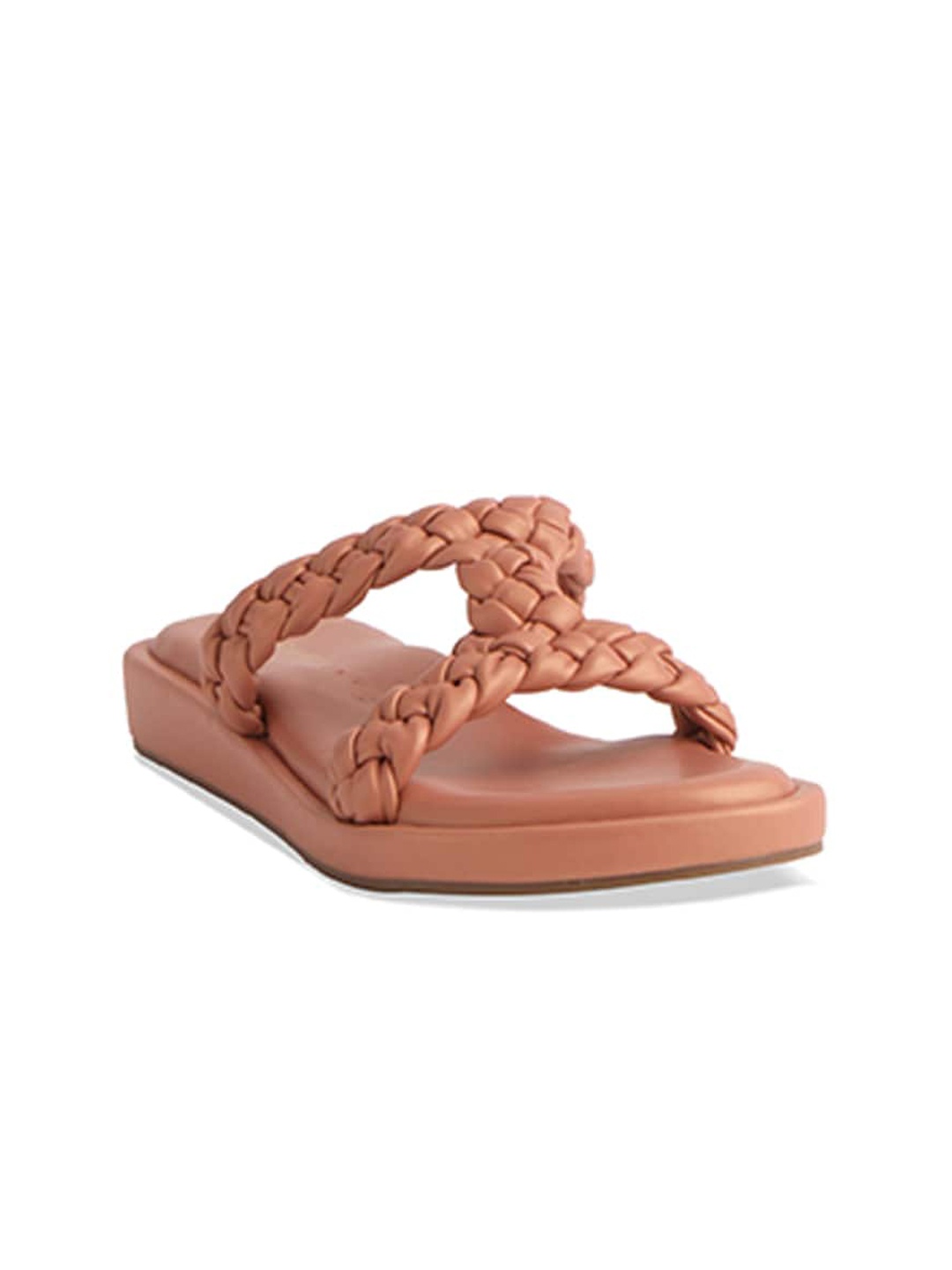 

ERIDANI Texture Open Toe Flats With Braided detail, Peach