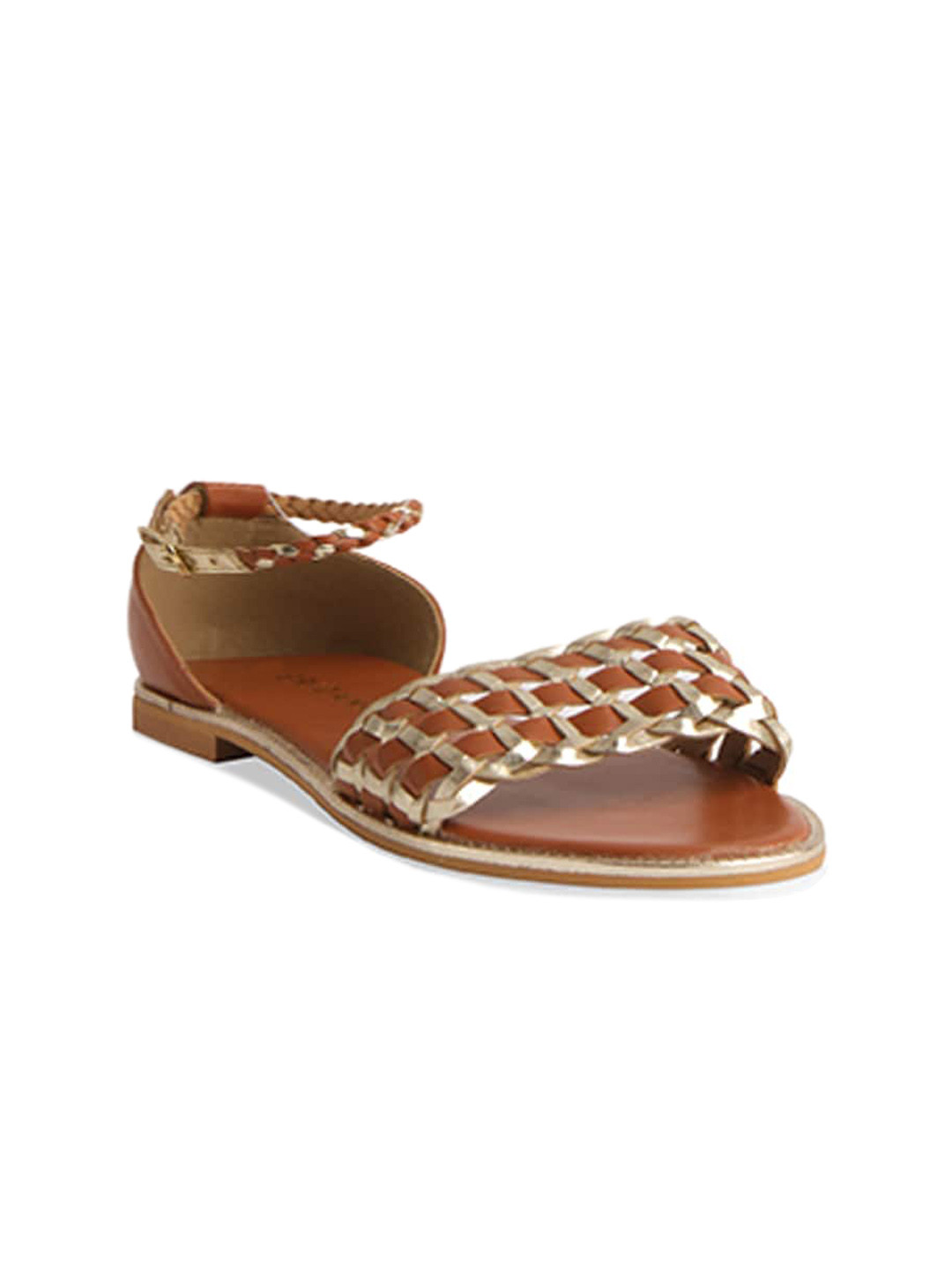 

ERIDANI Textured Open Toe Flats, Brown
