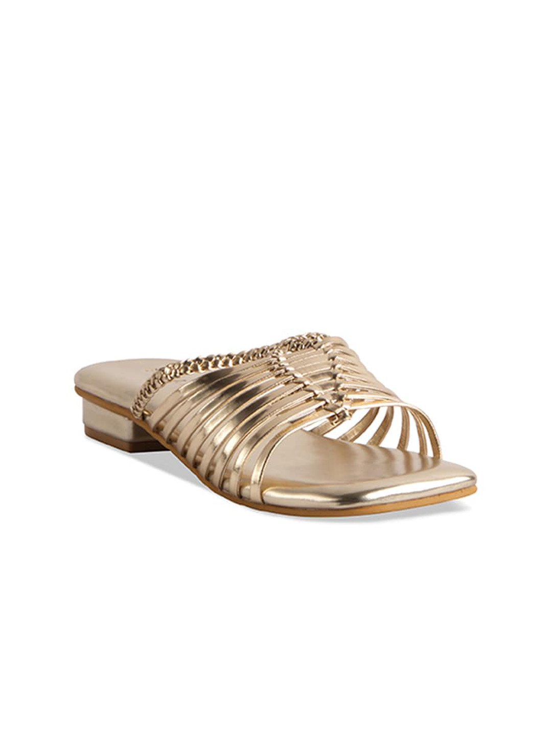 

ERIDANI Textured Open Toe Flats, Gold