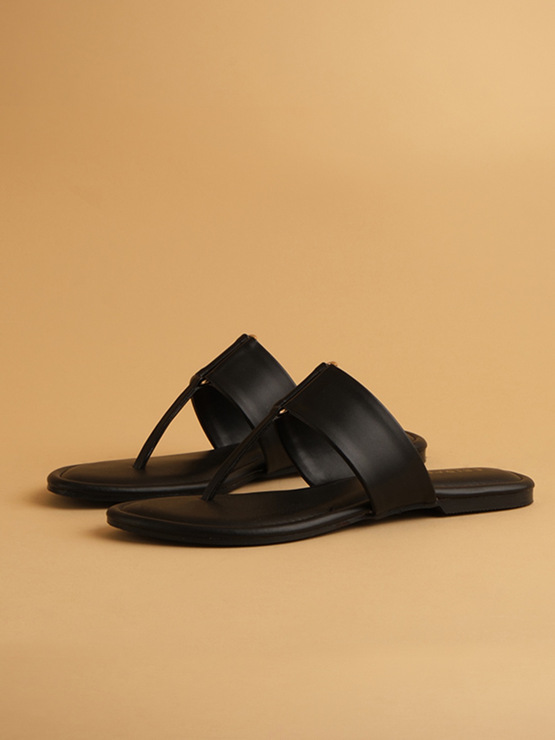 

ERIDANI Open Toe T-Strap Flats, Black