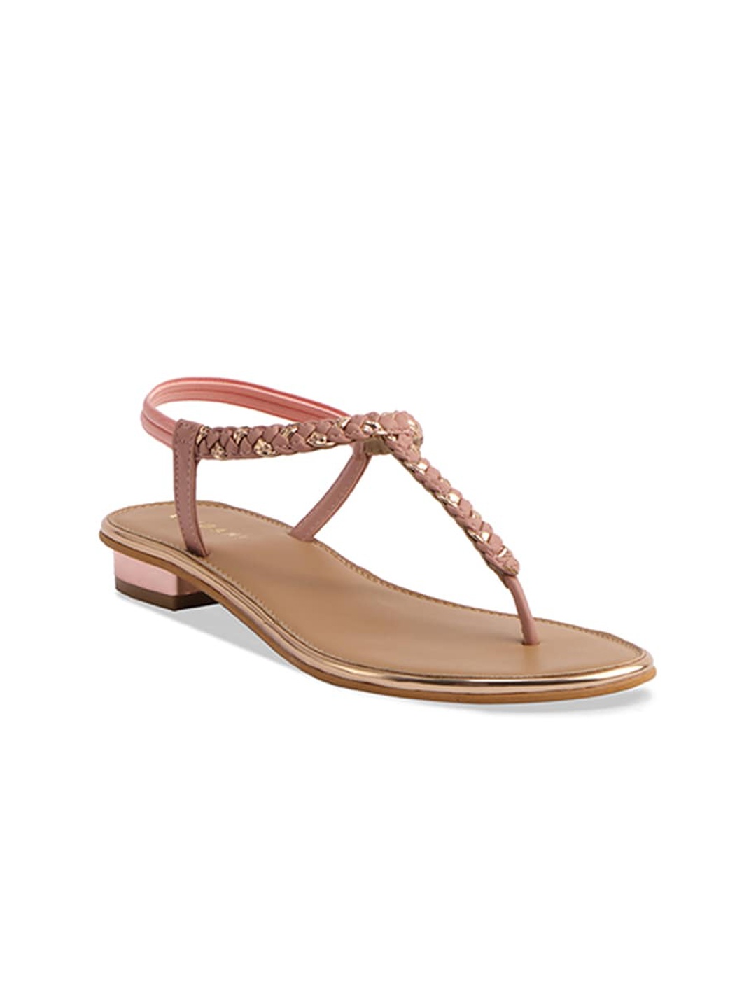 

ERIDANI Embellished Open Toe T-Strap Flats, Peach