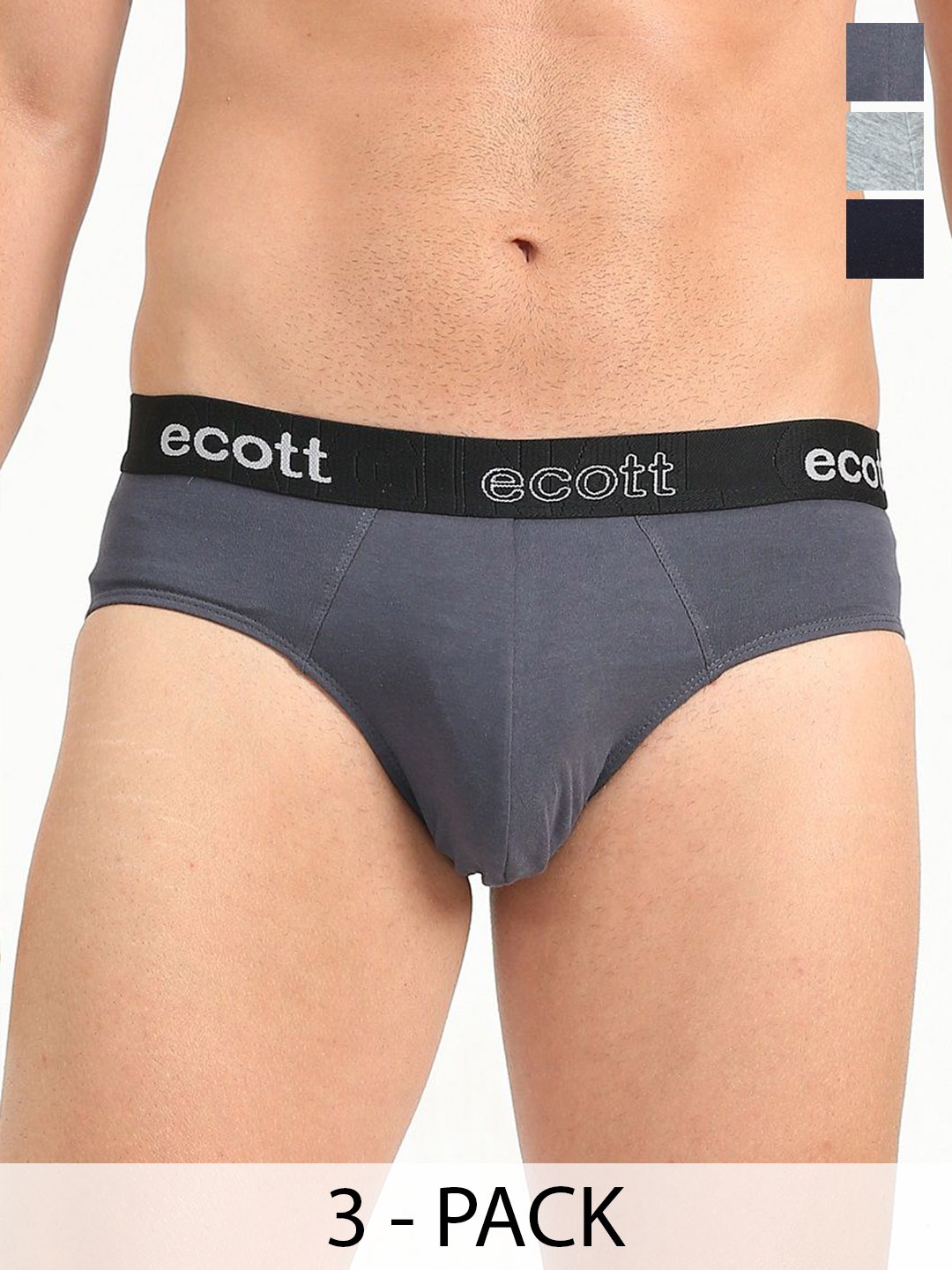 

ecott Pack Of 3 Cotton Basic Briefs ECT#1UFBRIEF_3PC_S, Black