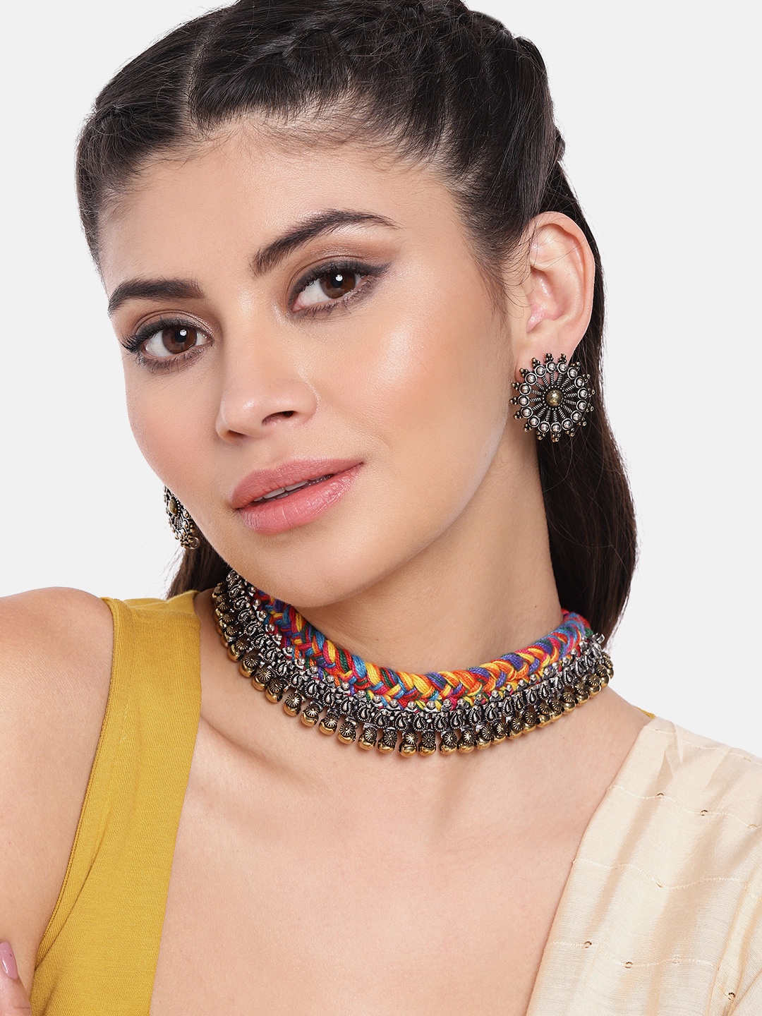 

AITIHYA Silver-Plated Oxidised Jewellery Set