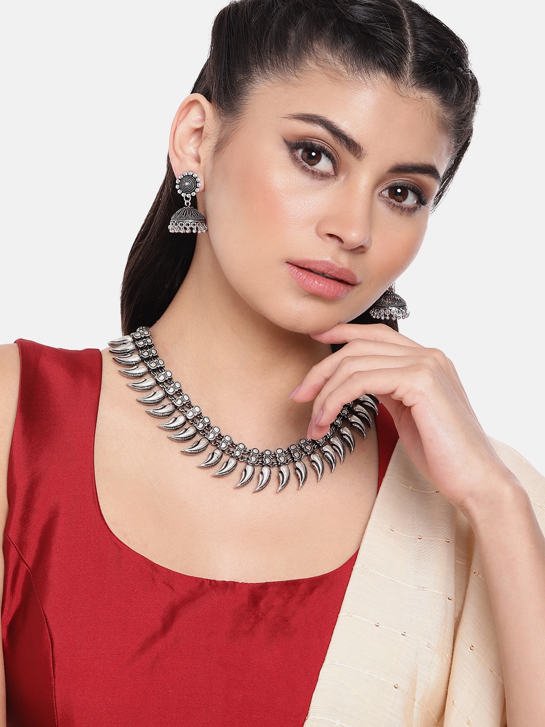 

AITIHYA Silver-Plated Oxidised Jewellery Set