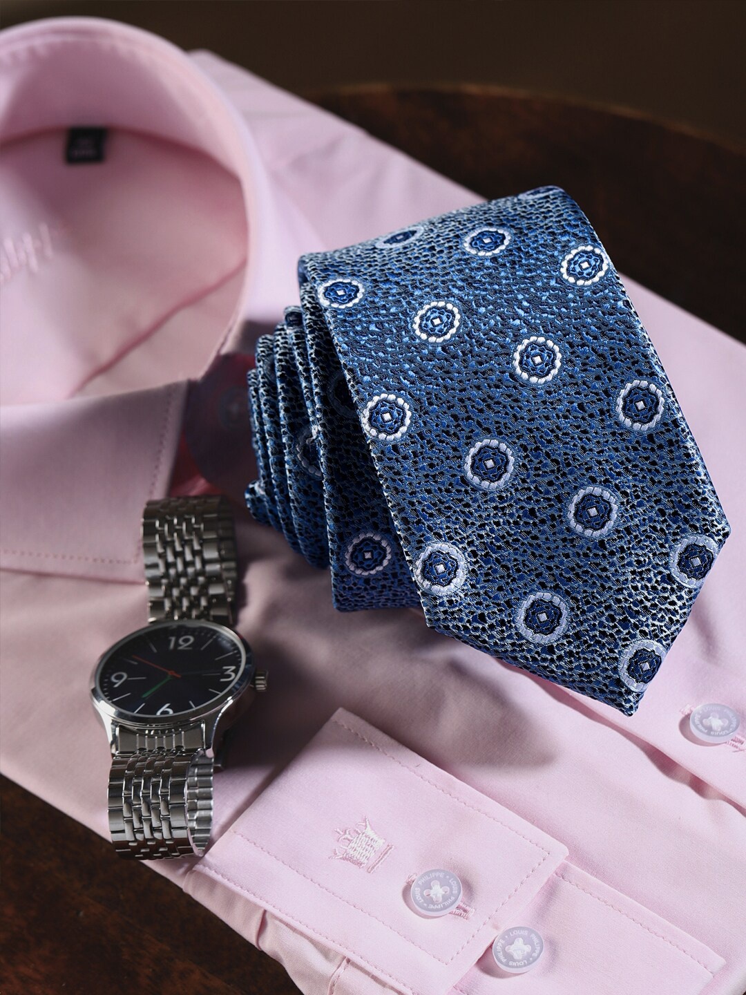 

Louis Philippe Men Woven Design Broad Tie, Blue