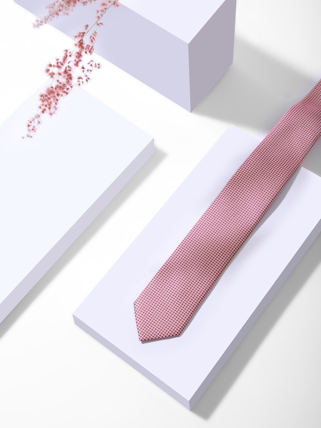 

Louis Philippe Men Checked Broad Tie, Pink