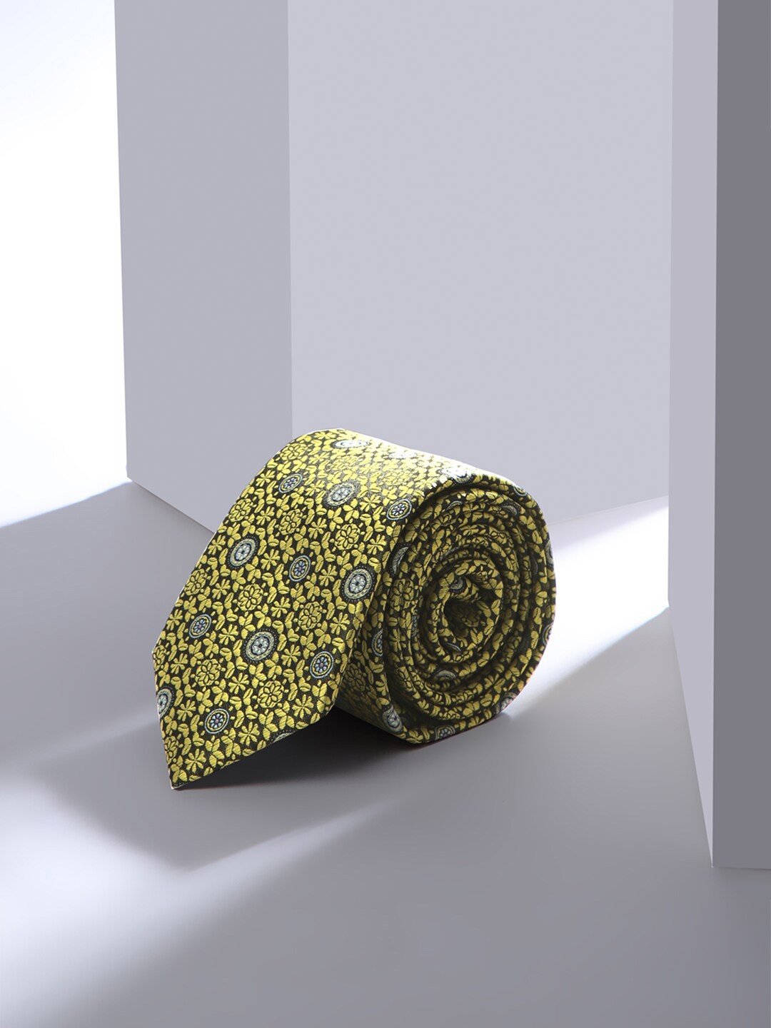 

Louis Philippe Men Woven Design Broad Tie, Yellow