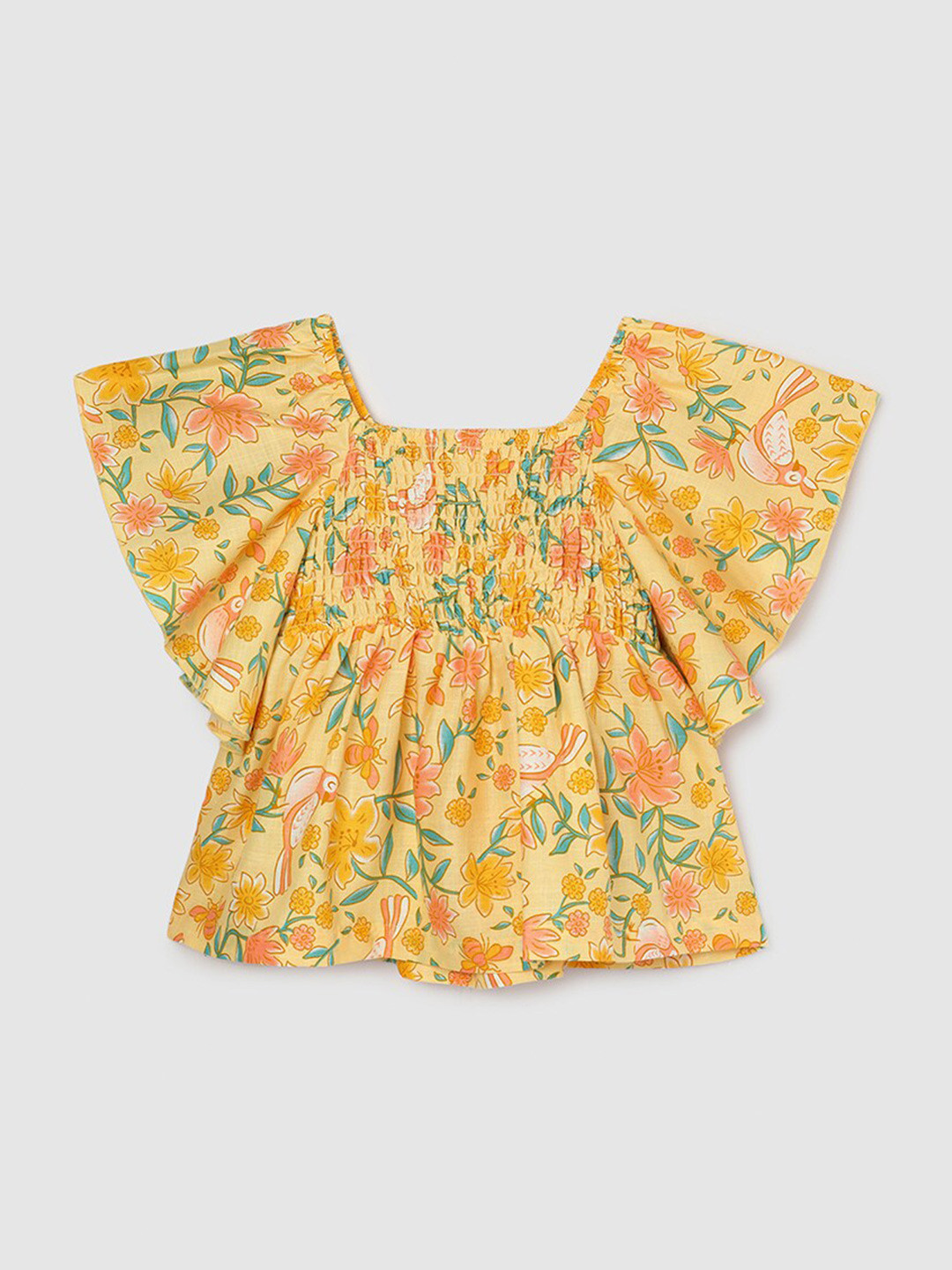 

max Floral Print Flared Sleeve Cotton Top, Yellow
