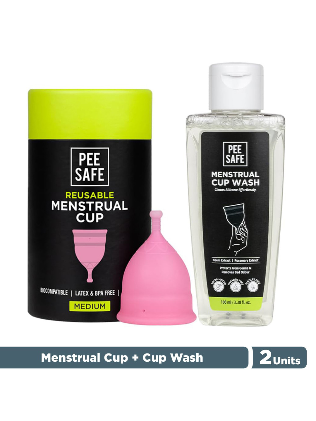 

PEESAFE Menstrual Cups With Pouch & Menstrual Cup Wash - 100ml, Pink