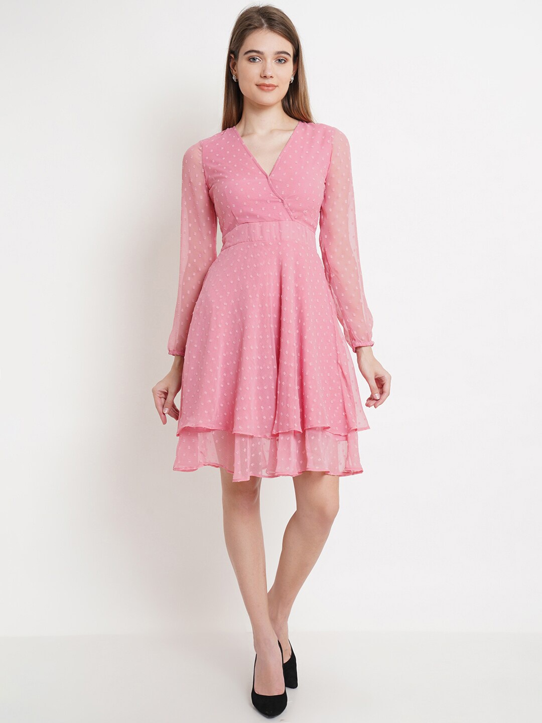 

WESTCLO Women Layered Fit & Flare Dress, Pink