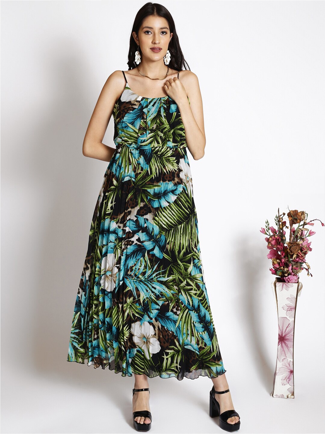 

250 DESIGNS Floral Print Georgette Maxi Dress, Green