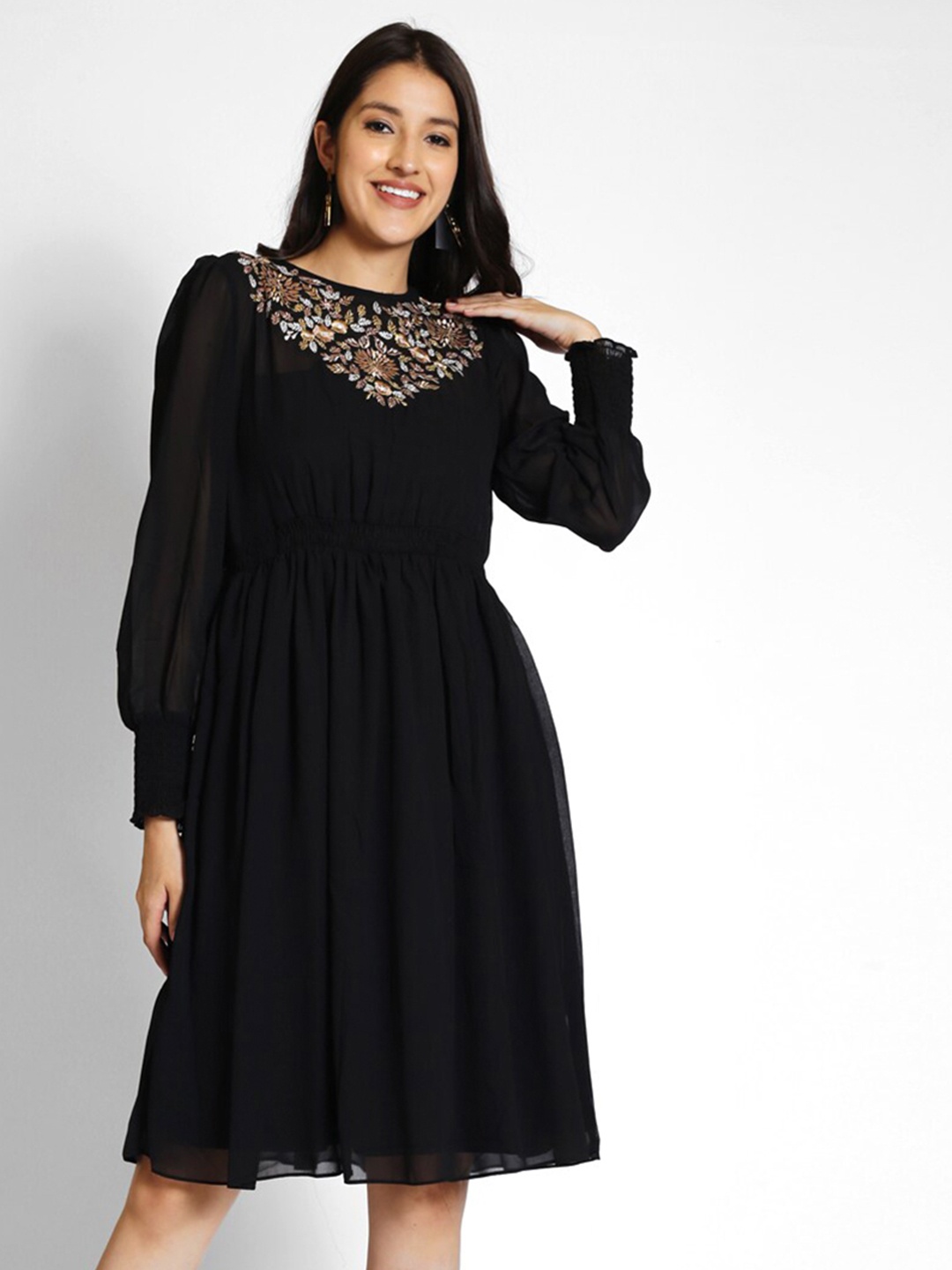 

250 DESIGNS Georgette Fit & Flare A-Line Dress, Black