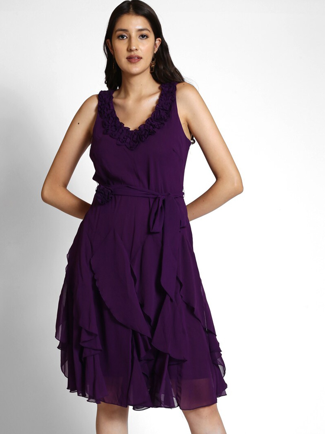 

250 DESIGNS V-Neck Fit & Flare Dress, Purple