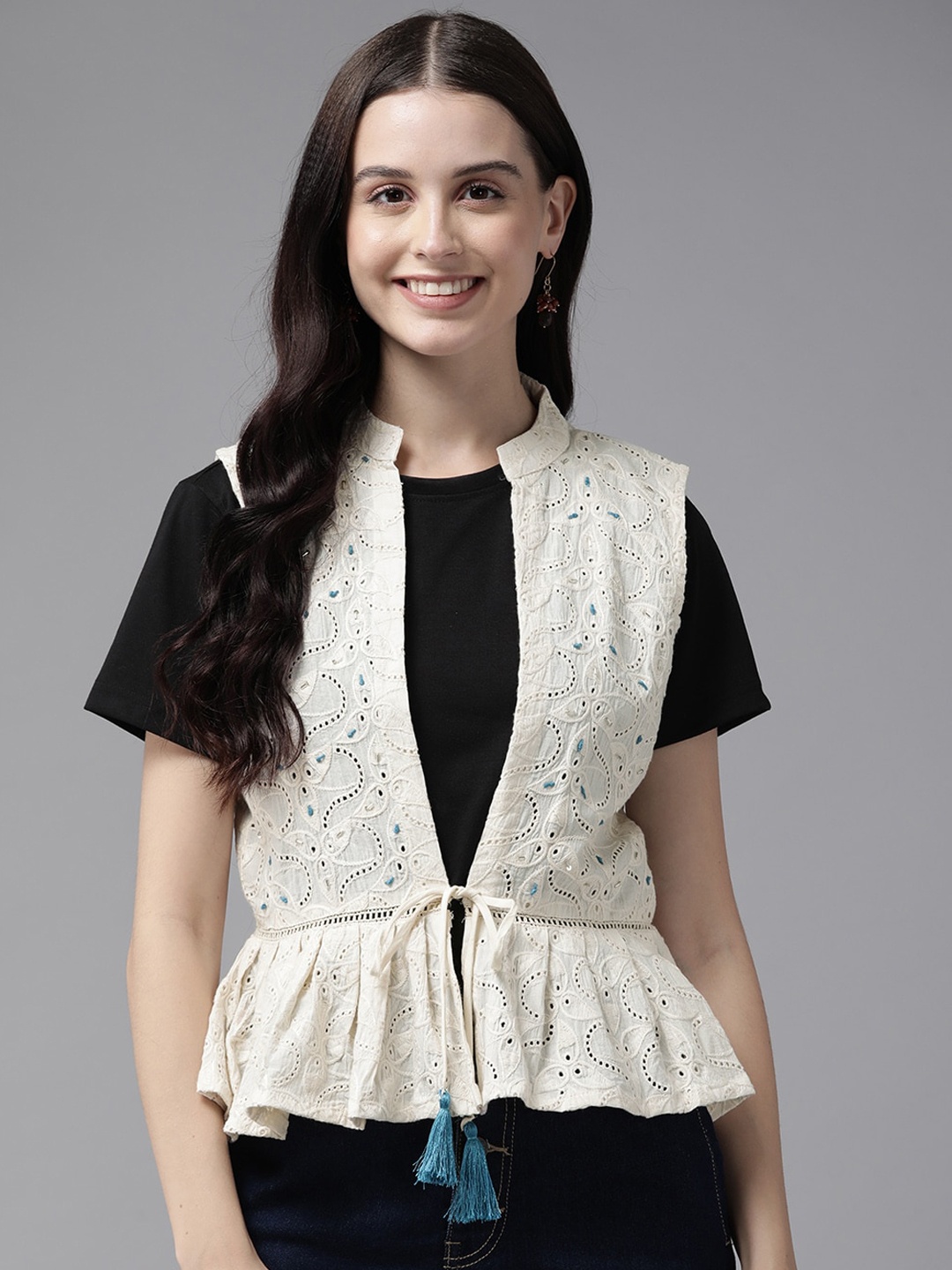

BAESD Women Floral Windcheater Crop Tailored Jacket, Cream