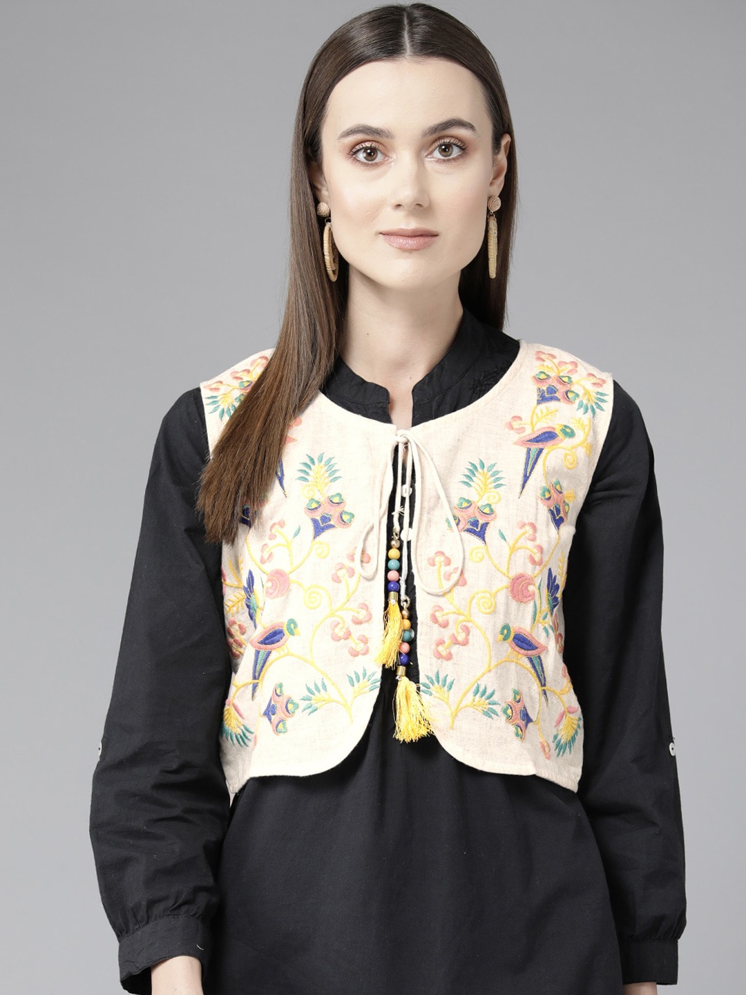 

BAESD Women Floral Windcheater Crop Tailored Jacket with Embroidered, Cream