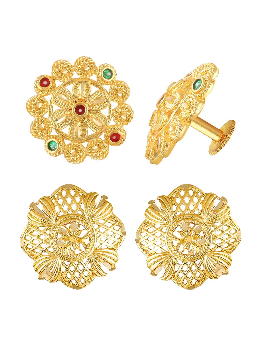 

Vighnaharta Set Of 2 Gold Plated Floral Studs