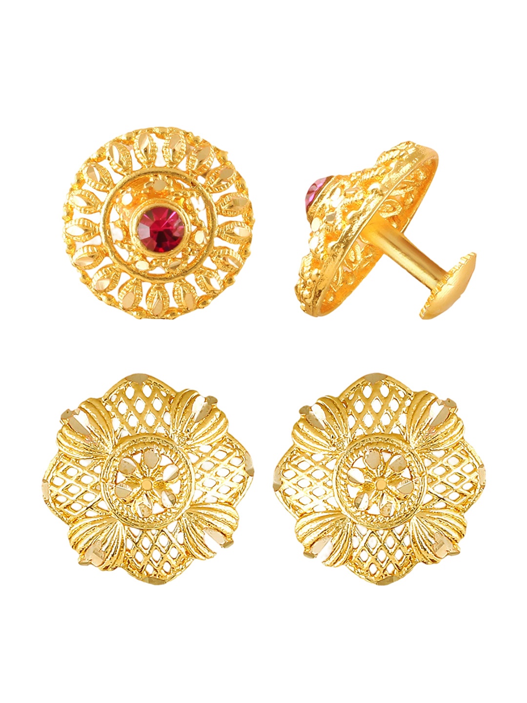 

Vighnaharta Set Of 2 Gold Plated Floral Studs