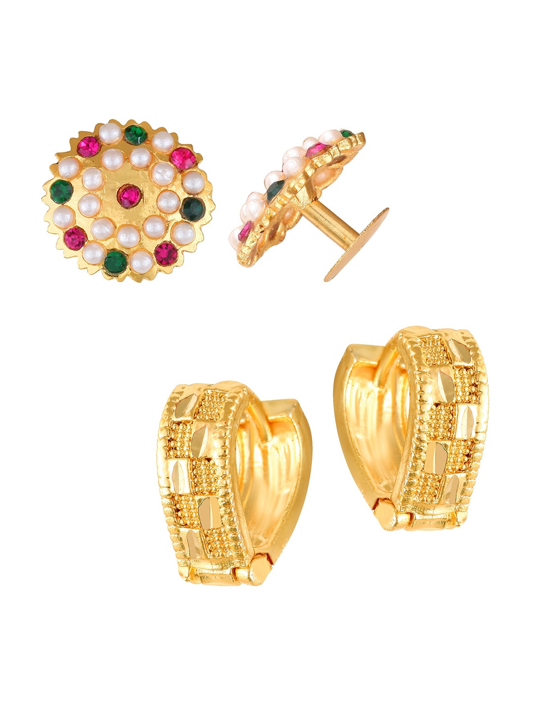 

Vighnaharta Set Of 2 Gold-Plated Floral Studs Earrings