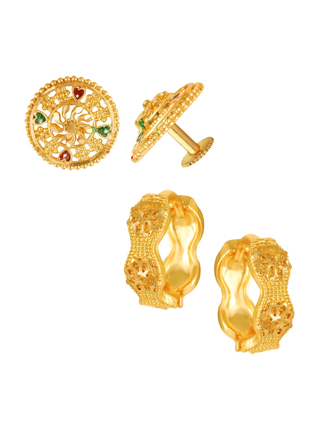 

Vighnaharta Set Of 2 Gold Plated Floral Studs