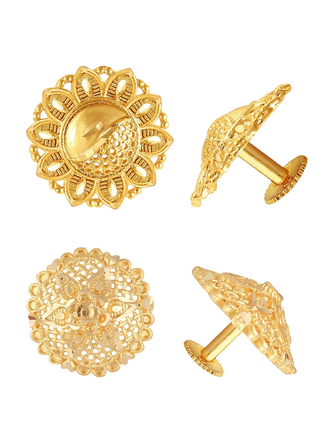 

Vighnaharta Set Of 2 Gold-Plated Brass Floral Studs Earrings