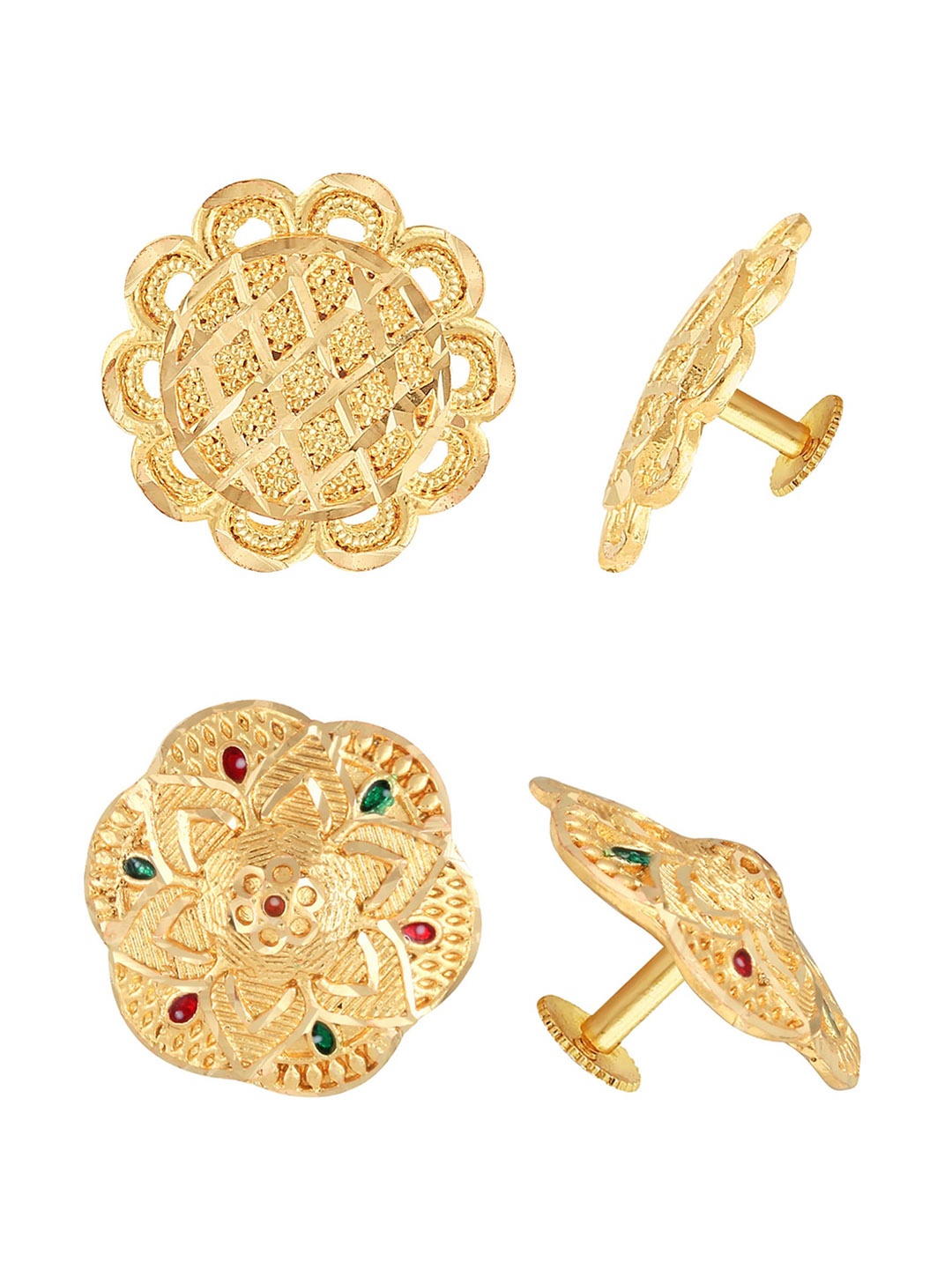 

Vighnaharta Set Of 2 Gold Plated Floral Studs