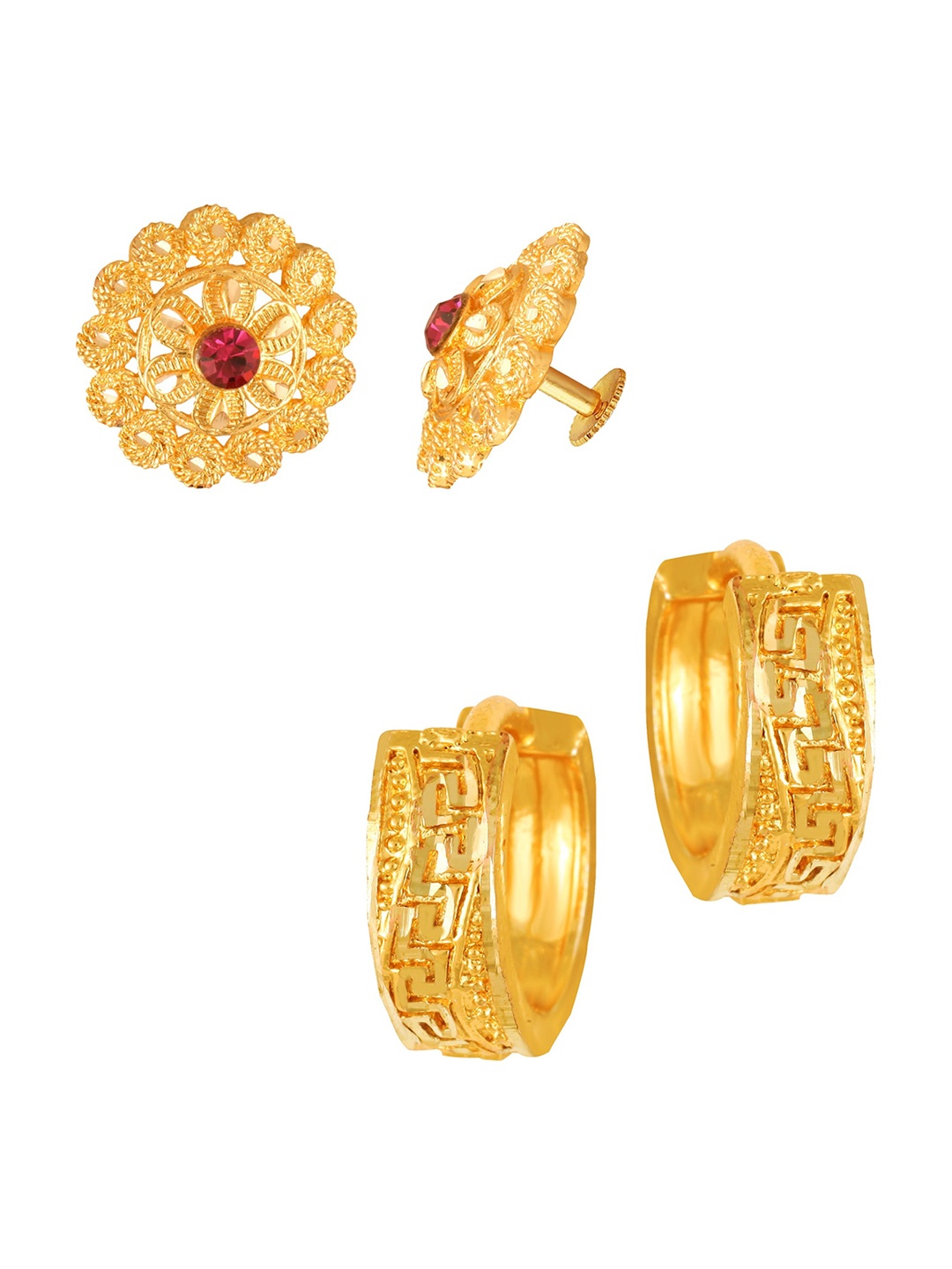 

Vighnaharta Set of 2 Brass Cubic Zirconia Contemporary-Shaped Earrings, Gold