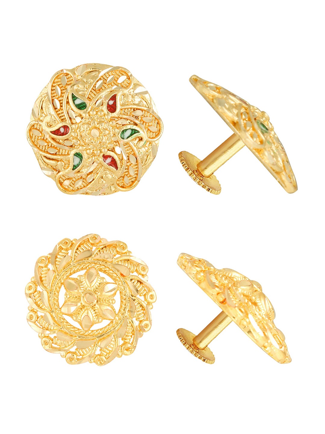 

Vighnaharta Set Of 2 Gold Plated Floral Studs