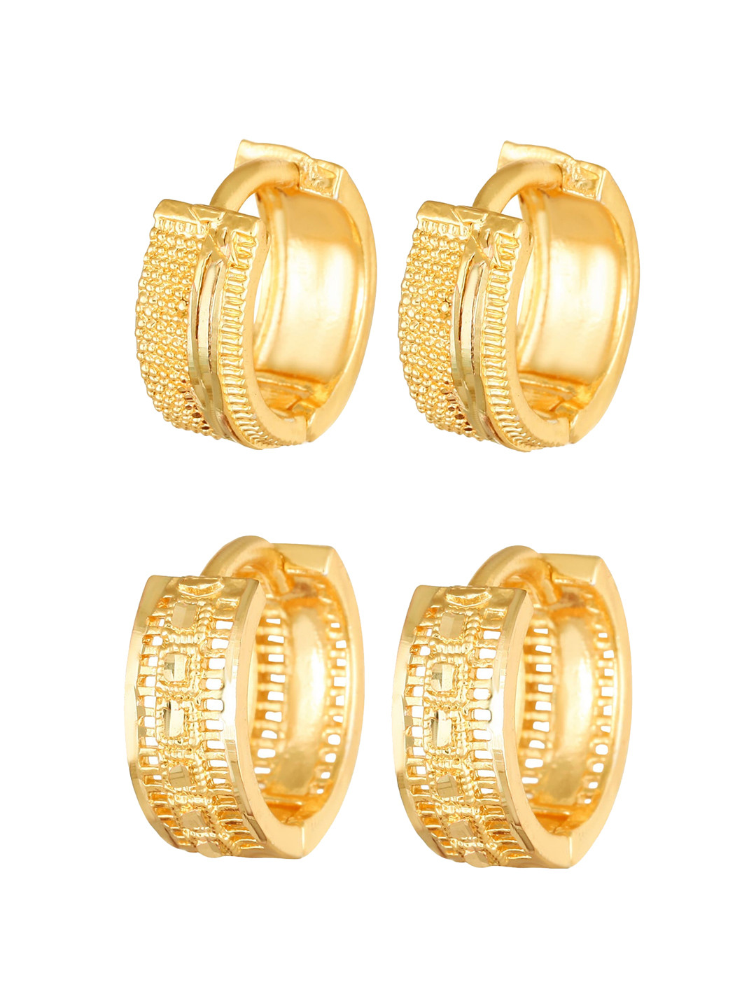 

Vighnaharta Set Of 2 Floral Gold-Plated Hoop Earrings