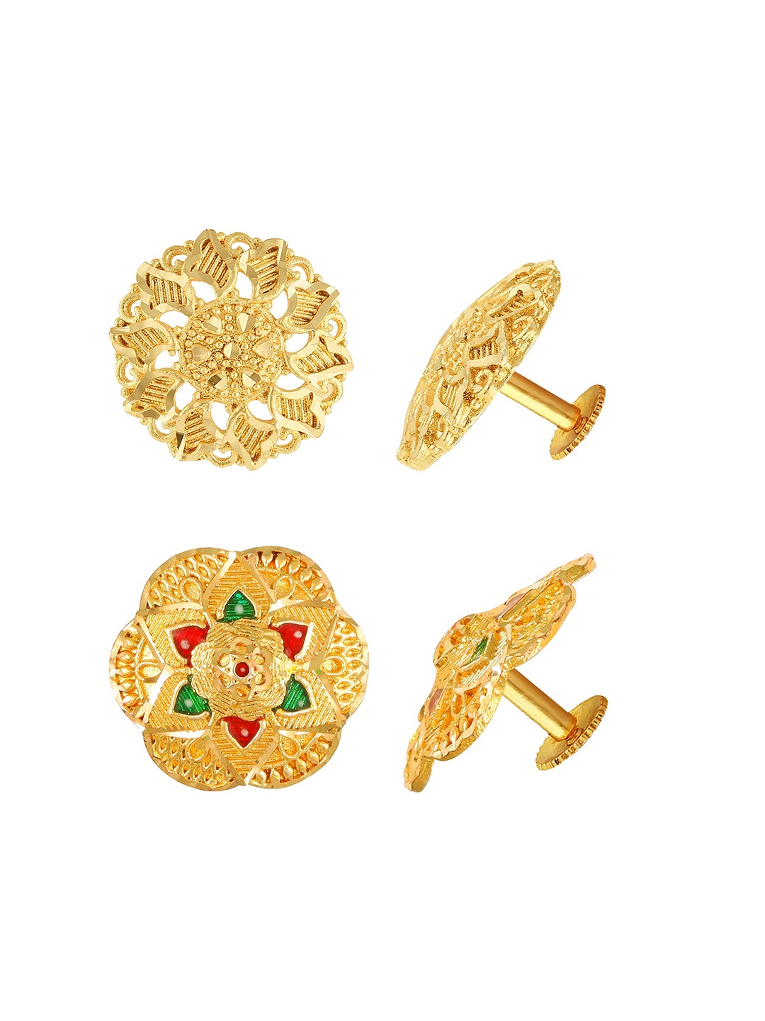 

Vighnaharta Set Of 2 Gold-Plated Floral Studs Earrings