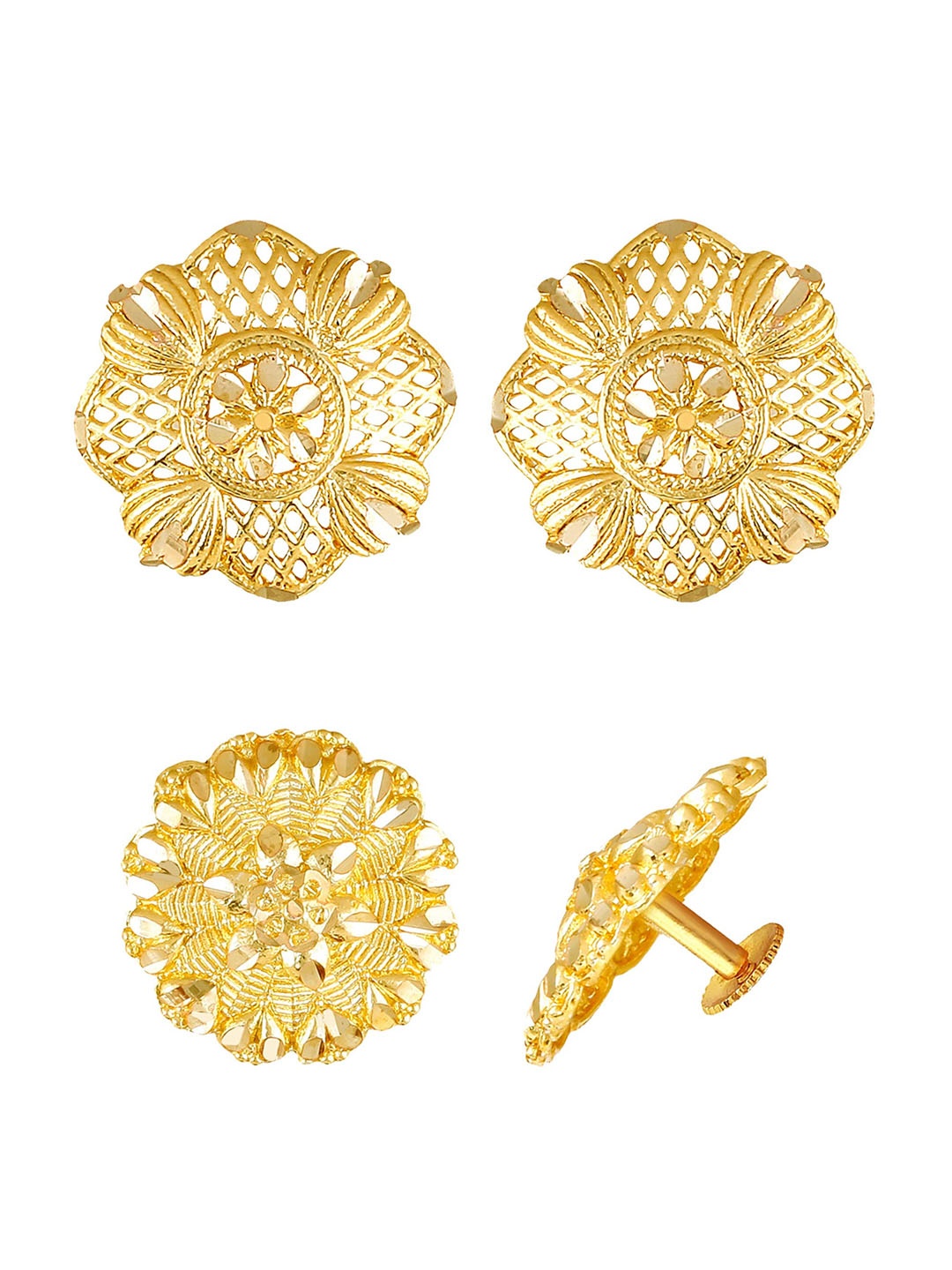 

Vighnaharta Set Of 2 Floral Gold-Plated Brass Studs Earrings