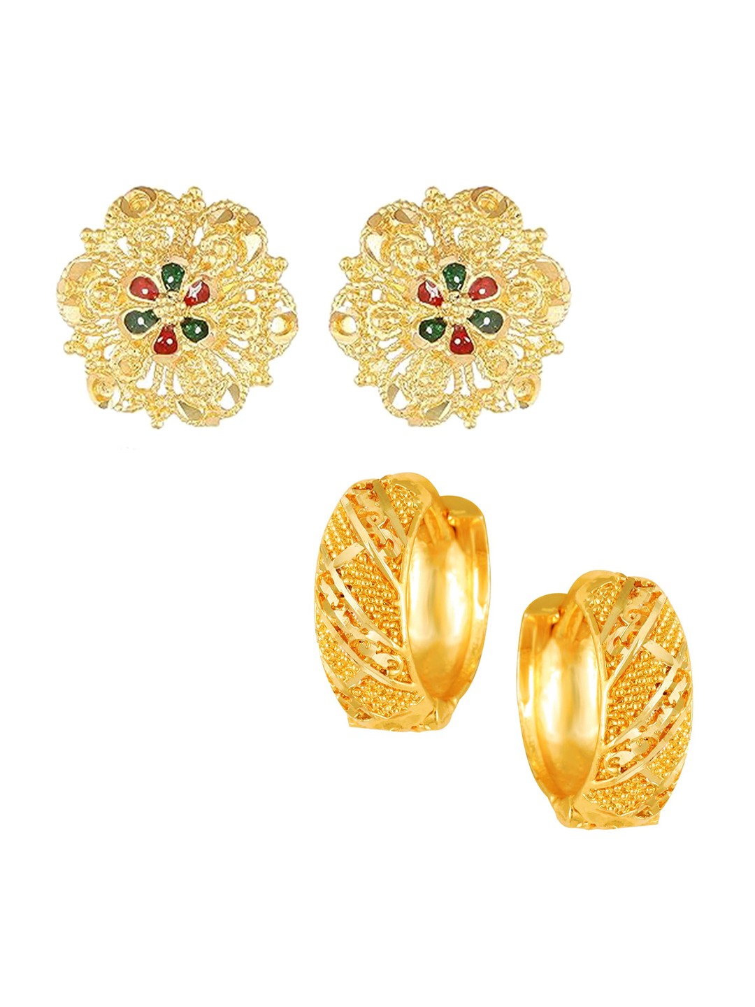 

Vighnaharta Set of 2 Gold-Plated Floral Studs Earrings