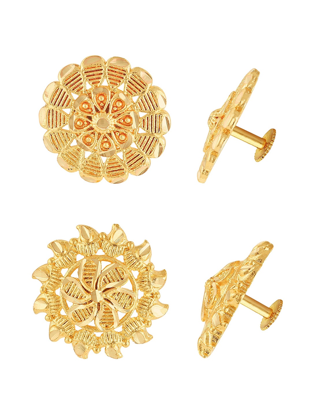 

Vighnaharta Set Of 2 Gold-Plated Brass Floral Studs Earrings