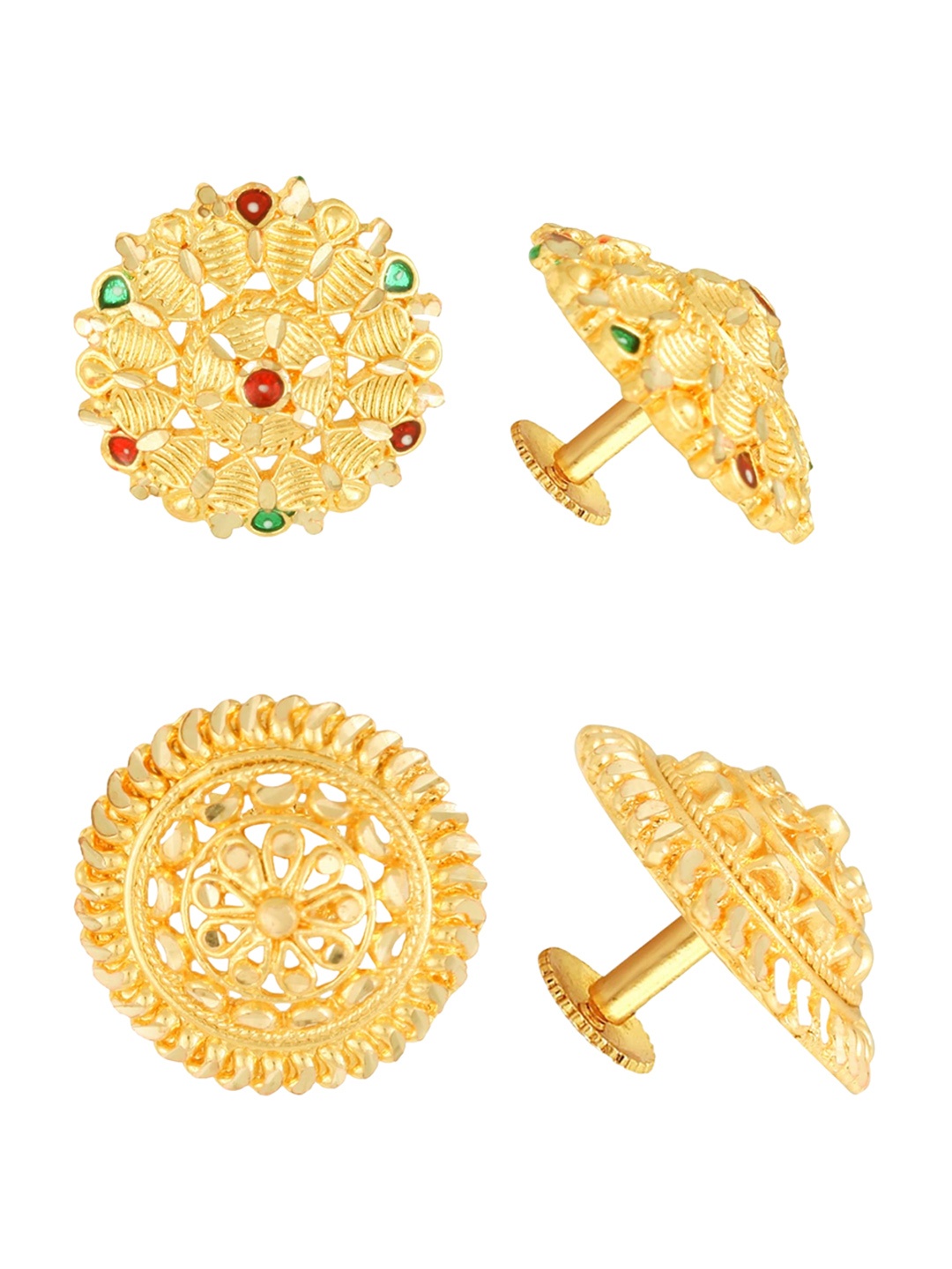 

Vighnaharta Set Of 2 Gold-Plated Floral Studs Earrings